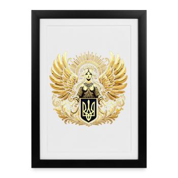 Armoiries de l’Ukraine Ange gardien Cadeau d’or - Affiche encadrée (27 × 37 cm) - noir - Devant