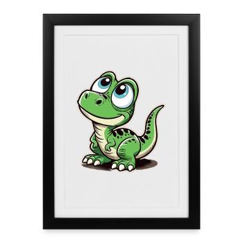 T-Rex Baby Babydino Cadeau Mignon Look - Affiche encadrée (27 × 37 cm) - noir - Devant