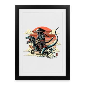 Ninja Cat Raptor Dino Cone Hat Cadeau - Affiche encadrée (27 × 37 cm) - noir - Devant