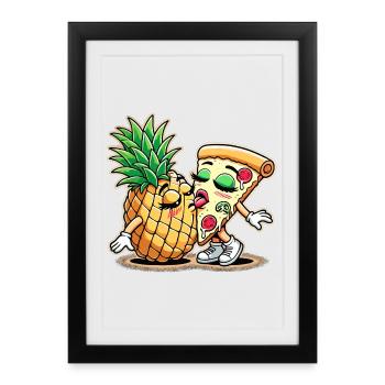 Pizza Hawaii Kiss Love Relationship Funny Gift - Framed poster (27 × 37 cm) - black - Front