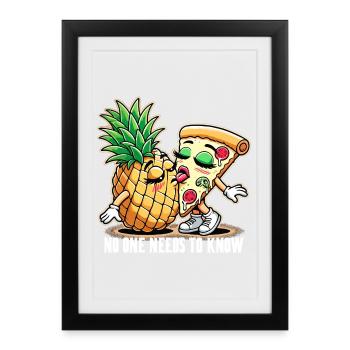 Pizza Hawaii French Kiss Love Drôle de cadeau - Affiche encadrée (27 × 37 cm) - noir - Devant