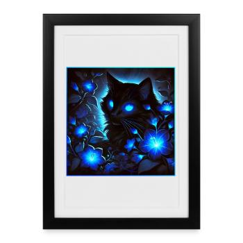 Un petit chat noir scintillant et lumineux - Affiche encadrée (27 × 37 cm) - noir - Devant