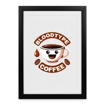 Groupe sanguin café dessin animé cadeau - Affiche encadrée (27 × 37 cm) - noir - Devant