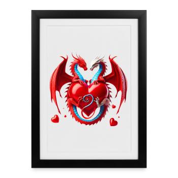 Duo d’amour au cœur de dragon - Affiche encadrée (27 × 37 cm) - noir - Devant