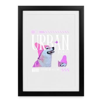 Urban Doggo – Streetwear auf vier Pfoten - Gerahmtes Poster (27 × 37 cm) - Schwarz - Vorne