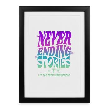 Conception de champignons psychédéliques - Histoires sans fin - Affiche encadrée (27 × 37 cm) - noir - Devant