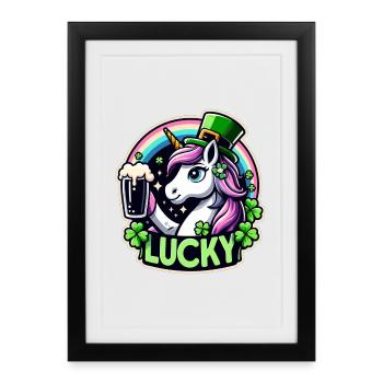 St. Patrick's Day Leprechaun Unicorn Happy - Framed poster (27 × 37 cm) - black - Front