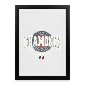 Design Mont Blanc Chamonix avec Drapeau Français - Affiche encadrée (27 × 37 cm) - noir - Devant