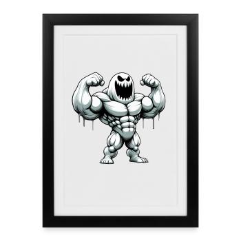 White Monster - Muscles Funny Design 2026 - Affiche encadrée (27 × 37 cm) - noir - Devant