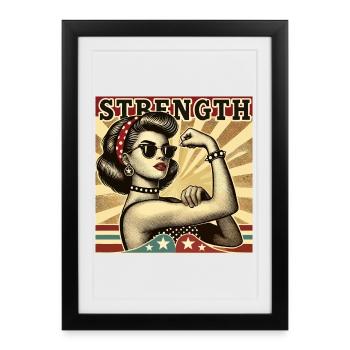 Strength Strong Cool Woman Rockabilly Gift - Framed poster (27 × 37 cm) - black - Front