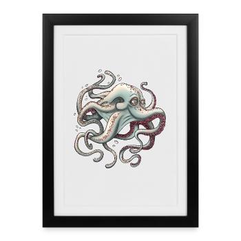 Pieuvre fantaisiste à l’expression rêveuse - Affiche encadrée (27 × 37 cm) - noir - Devant