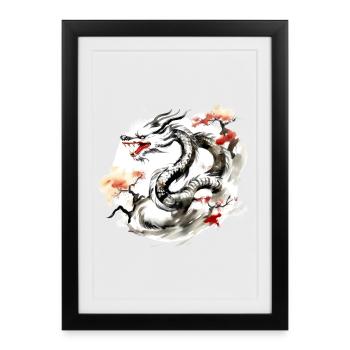 Signe du zodiaque chinois Dragon - Affiche encadrée (27 × 37 cm) - noir - Devant