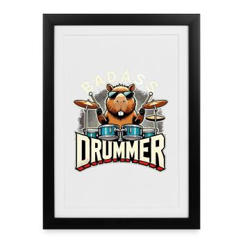 Badass Drummer Capybarun cadeau cool - Affiche encadrée (27 × 37 cm) - noir - Devant
