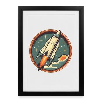 Fusée Rétro - Fusée Spatiale - Affiche encadrée (27 × 37 cm) - noir - Devant
