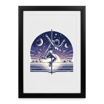 Pole dance astronaute Pole Dance cadeau - Affiche encadrée (27 × 37 cm) - noir - Devant