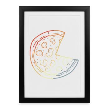 Pizza Line Art Rétro - Affiche encadrée (27 × 37 cm) - noir - Devant
