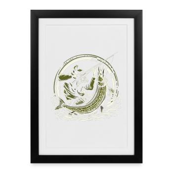 Pêche Pêcheur Brochet Poisson Géant Vert Olive Cadeau - Affiche encadrée (27 × 37 cm) - noir - Devant