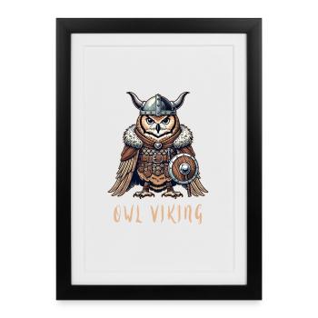 Hibou Viking – Le guerrier ailé - Affiche encadrée (27 × 37 cm) - noir - Devant
