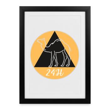 Chameau géométrique sur fond noir - Affiche encadrée (27 × 37 cm) - noir - Devant