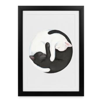 Zen Yin Yang Cats - Harmony in Black and White - Framed poster (27 × 37 cm) - black - Front