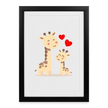 Bébé Girafe avec Maman Girafe - Affiche encadrée (27 × 37 cm) - noir - Devant
