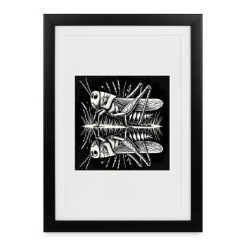 Reflection of nature – grasshopper in symmetry - Framed poster (27 × 37 cm) - black - Front