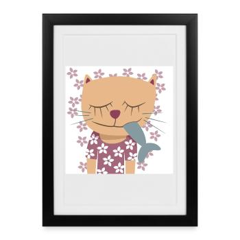 Cat Flowers Poster Spring Nursery Fish - Framed poster (27 × 37 cm) - black - Front