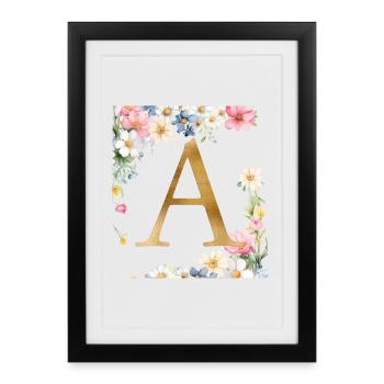 Un monogramme, floral, personnalisable - Affiche encadrée (27 × 37 cm) - noir - Devant