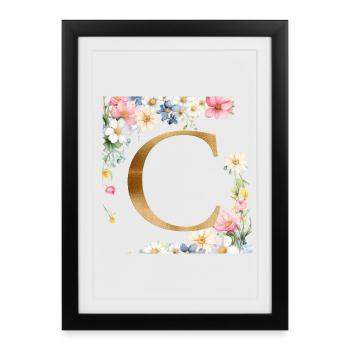 C Monogramme, Floral, Personnalisable - Affiche encadrée (27 × 37 cm) - noir - Devant