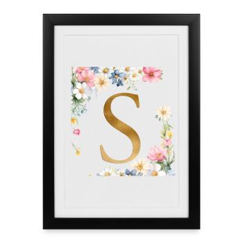 S Monogramme, Floral, Personnalisable - Affiche encadrée (27 × 37 cm) - noir - Devant
