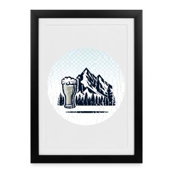 Paysage de montagne avec verre à bière - Affiche encadrée (27 × 37 cm) - noir - Devant