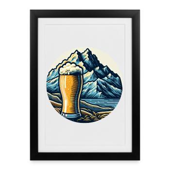Mountain Beer Landscape Illustration - Framed poster (27 × 37 cm) - black - Front