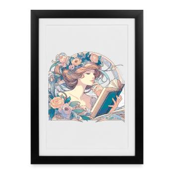 Book Books Reading Beautiful Woman Art Nouveau Gift - Framed poster (27 × 37 cm) - black - Front