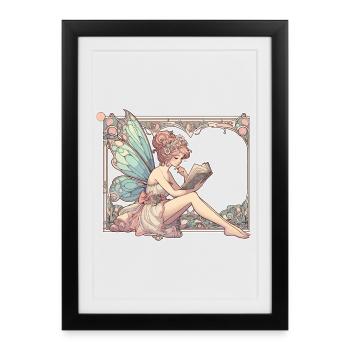 Book Books Reading Fairy Elf Art Nouveau Gift - Framed poster (27 × 37 cm) - black - Front
