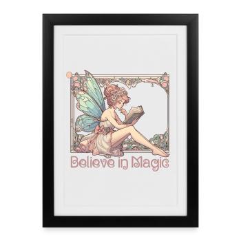 Reading Books Fairy Elf Magic Art Nouveau Gift - Framed poster (27 × 37 cm) - black - Front