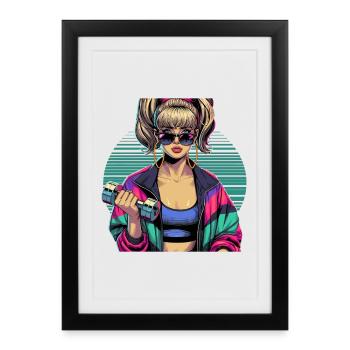 Fitness Femme Fort Gym Années 90 Cadeau - Affiche encadrée (27 × 37 cm) - noir - Devant