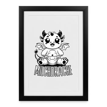 Niedlicher Baby-Drache mit Windel und viel Humor.  - Gerahmtes Poster (27 × 37 cm) - Schwarz - Vorne
