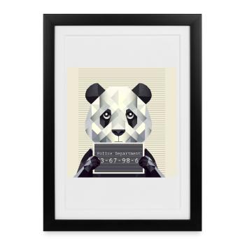 Panda Mugshot – Pris avec des animaux ! - Affiche encadrée (27 × 37 cm) - noir - Devant