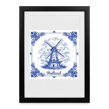Delft blue windmill tile - Framed poster (27 × 37 cm) - black - Front