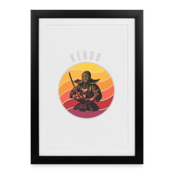 Style samouraï Kendo rétro - Affiche encadrée (27 × 37 cm) - noir - Devant