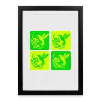 Colibri et fleur – Nature Design - Affiche encadrée (27 × 37 cm) - noir - Devant