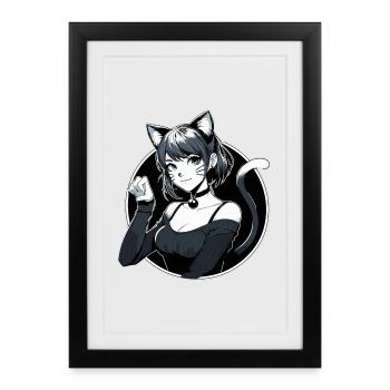 Cat Costume Beautiful Woman Manga Cosplay Gift - Framed poster (27 × 37 cm) - black - Front