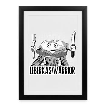 Leberkas Warrior – Deftiger Food Humor - Gerahmtes Poster (27 × 37 cm) - Schwarz - Vorne