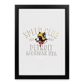 Véhicule de course et chien stylé Detroit - Affiche encadrée (27 × 37 cm) - noir - Devant