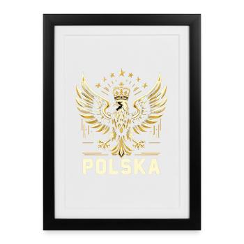 Poland Polska Eagle Gold Epic Flag Gift - Framed poster (27 × 37 cm) - black - Front