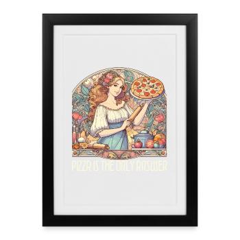 La pizza est la seule réponse Cadeau drôle - Affiche encadrée (27 × 37 cm) - noir - Devant