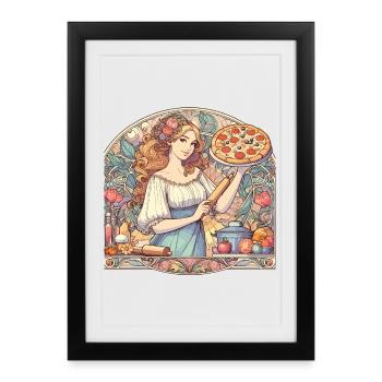 Pizzaïolo Art Nouveau Délicieux Cadeau Pizza - Affiche encadrée (27 × 37 cm) - noir - Devant