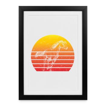 Motif Cheval Rétro Coucher de soleil - Affiche encadrée (27 × 37 cm) - noir - Devant