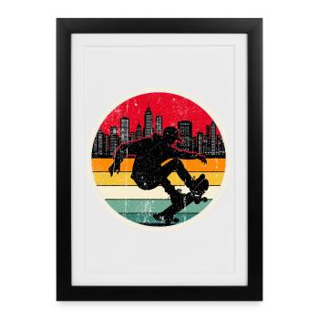 Silhouette de patin Urban Sunset - Affiche encadrée (27 × 37 cm) - noir - Devant