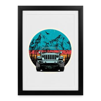 Illustration d’aventure en jeep de montagne - Affiche encadrée (27 × 37 cm) - noir - Devant